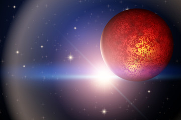 Wall Mural - the planet mars and bright star in space. abstract scientific background. editable vector illustrati