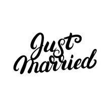 Just Married Hand Written Lettering For Wedding Cards And Invitation.