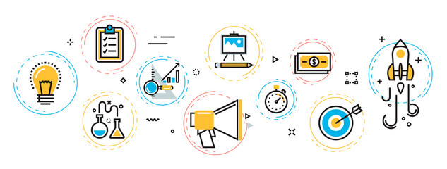 Wall Mural - flat line design illustration concept of scheme and plan business project startup process banner for