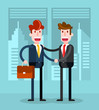 © treter - Flat Businessmen Shaking Hands in the Office. Isolated Flat Vector Illustration.