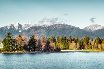 Sticker - Vancouver Mountains view from Harbour Green Park, Canada