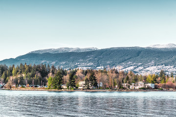 Sticker - Vancouver Mountains view from Harbour Green Park, Canada