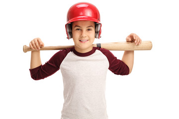 Wall Mural - Joyful little boy posing with a baseball bat