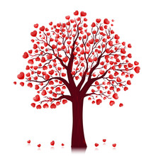 Red Hearts Tree Vector Background