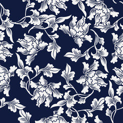 Wall Mural - Seamless Blue Japanese Background Nature Botanic Leaf