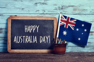 text happy Australia Day in a chalkboard