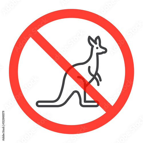No kangaroo ban sign, line icon in prohibition red circle, forbidden
