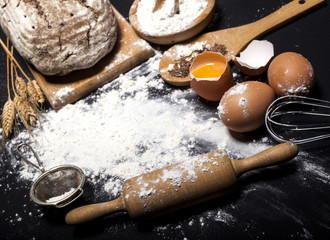 Wall Mural - Ingredients and utensils for the preparation of bakery products