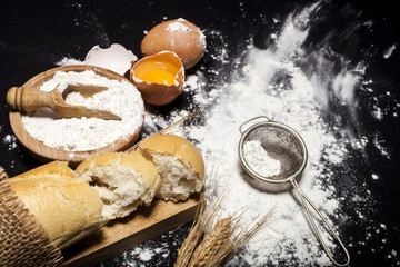 Wall Mural - Ingredients and utensils for the preparation of bakery products