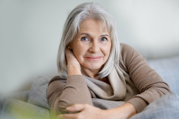 Wall Mural - Portrait of beautiful senior woman with white hair