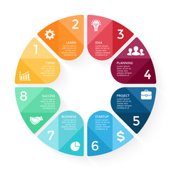 Vector circle arrows infographic, cycle diagram, graph, presentation chart. Business concept with 8 options, parts, steps, processes.