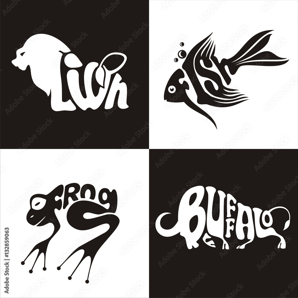 animals logo buffalo, lion, frog, fish Stock Vector | Adobe Stock, image size:1000x1000