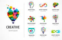 Creative, Digital Abstract Colorful Icons, Elements And Symbols, Logo Collection, Template