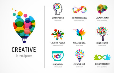 creative, digital abstract colorful icons, elements and symbols, logo collection, template