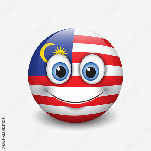 Cute emoticon isolated on white background with Malaysia flag motive