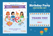 © Oksancia - Set of Vector Invitation Flyer and Thank You Card For Teenage Girls Birthday Party With Four Pretty Friends Celebrating. Perfect for a sleepover or pajama party event.