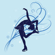 Silhouette of the figure skater against the background of blue p