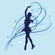 The figure skater's silhouette on a blue background from pattern