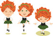 Young red-haired Irish dancer performs traditional jig.