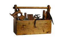 Old Wooden Tool Box Full Of Tools Isolated