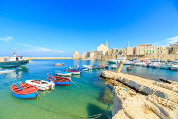 Wall Mural - Fishing boats in small port Giovinazzo near Bari, Apulia, Italy