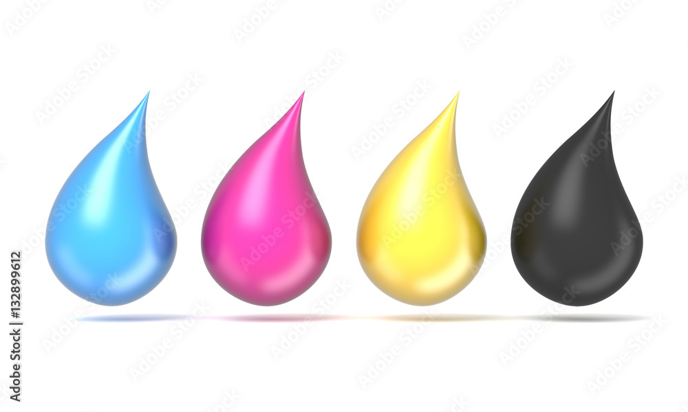 Comyet Ink Design CMYK ink droplets sign. 3D Stock Illustration | Adobe Stock