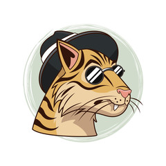 Sticker - portrait tiger glasses hipster style modern vector illustration eps 10