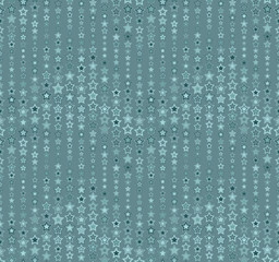 Seamless pattern. It consists of geometric elements having star shape, different size and color. On teal background. Useful as design element for texture, pattern and artistic composition.