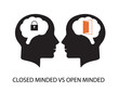 Closed minded vs open minded vector clip art