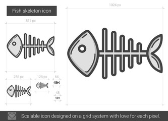 Sticker - Fish skeleton line icon.