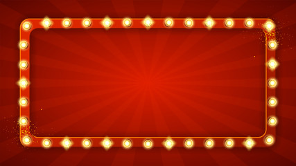 red rectangular retro frame with glowing lamps. vector illustration with shining lights in vintage s