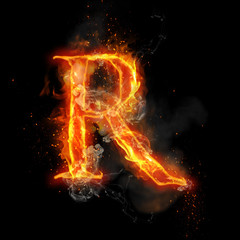 Wall Mural - Fire letter R of burning flame light