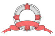 Lifebuoy with ribbon baner. Hand drawn colored sketch