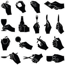 Hands With Objects Collection - Vector Silhouette Illustration 