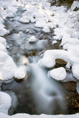 Wall Mural - Long exposure of river in winter forest at Jalovecka valley, Slovakia