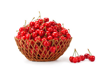 Wall Mural - sweet ripe cherries in a basket