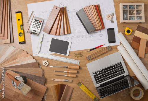 Fotografia, Obraz Architect and interior designer work table