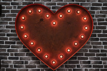 Rusty Lamp Decoration Heart On A Brick Wall