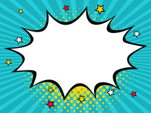 Empty Comic Speech Bubble With Dots And Stars. Vector Colorful Background In Pop Art Retro Comic Style.