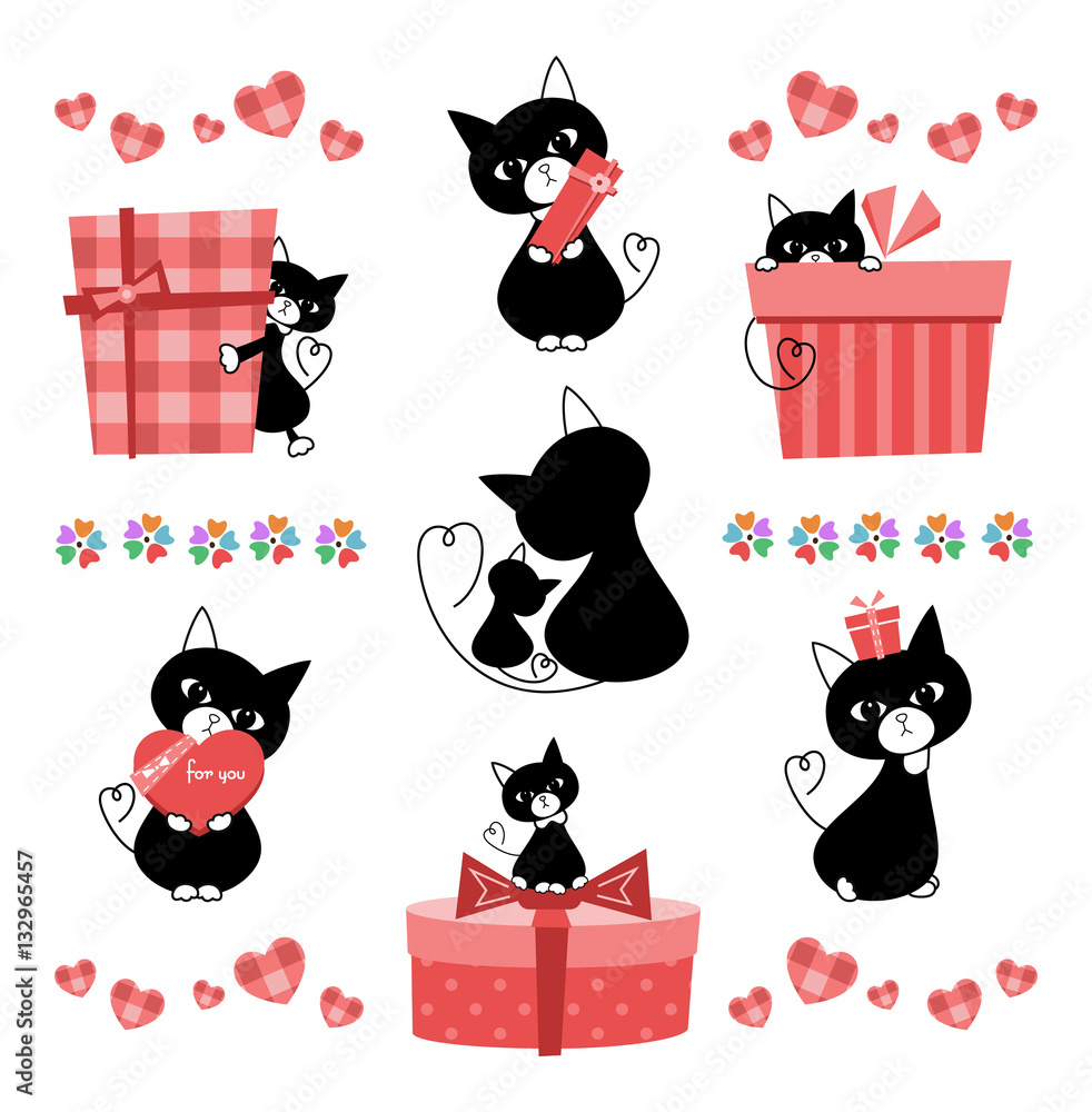 ネコ　プレゼント　イラスト　セット