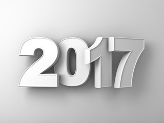 Poster - Happy new year 2017 3D white text over white wall background abstract with shadow 3D rendering