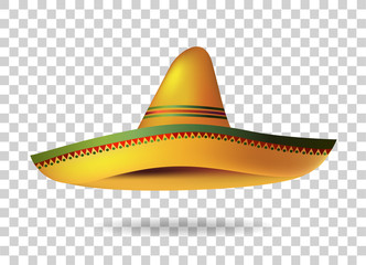 Mexican Sombrero Hat transparent background. Mexico. Vector illustration