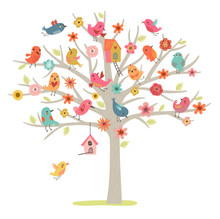 Bird Family On Tree