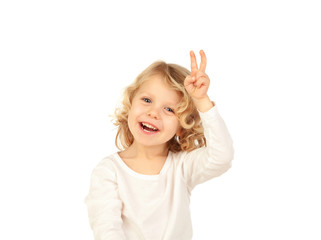 Sticker - Small blond child doing victory sign with his fingers