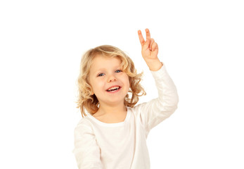 Sticker - Small blond child doing victory sign with his fingers