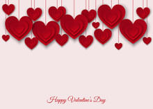 Valentines Day  Background With Red  Cut Paper Hearts.