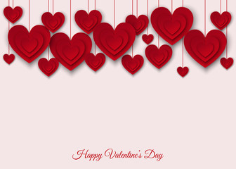 Valentines day  background with red  cut paper hearts.