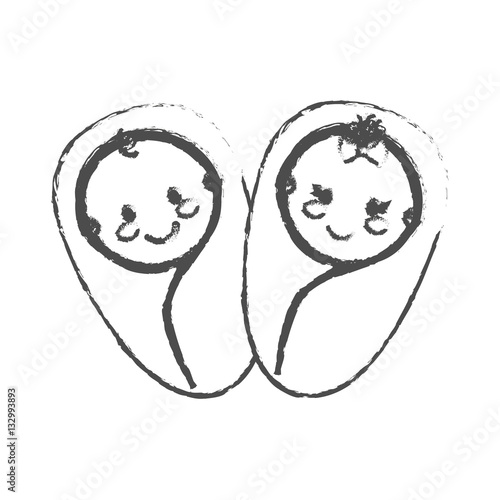 cute babies wrapped in a blankets icon over white background. vector