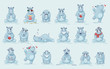 Illustrations isolated emoji character cartoon rhinoceros stickers emoticons with different emotions