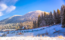 Mountain Ski Resort With People, Romania,Transylvania, Brasov, Poiana Brasov